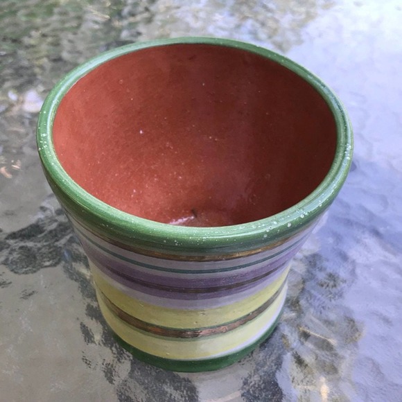 Pottery Vase in Lavender Green Yellow & Metallic Gold Stripes/Pen-Pencil Holder - Picture 6 of 12